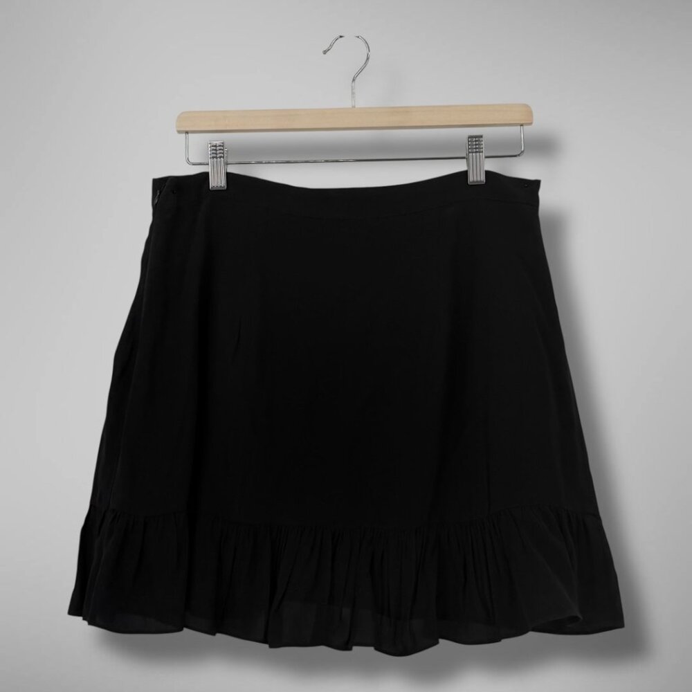 Gianni Bini Black Textured Ruffle Faux Wrap Mini Skirt Size 10‎